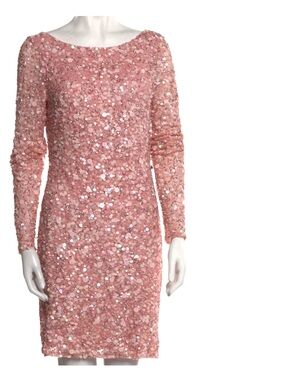 Aidan by Aidan Mattox Rose Pink Sequin Long-Sleeve Cocktail Dress